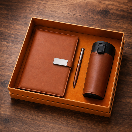 Premium 3-in-1 Leather Diary, Pen & Vacuum Mug Gift Set