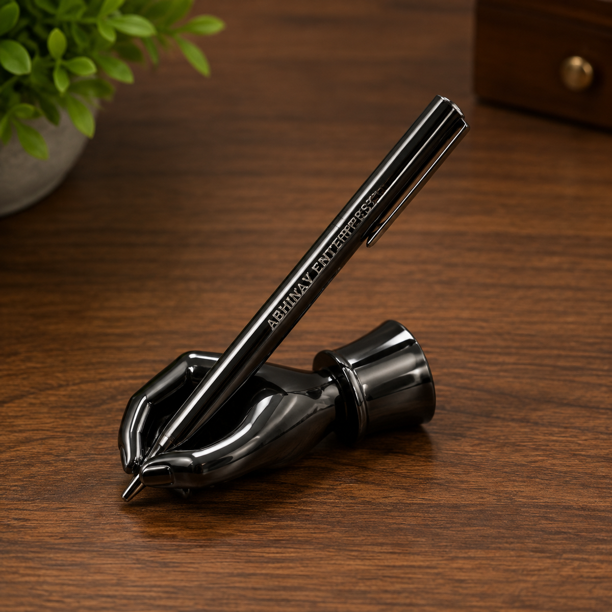 Premium Metallic Hand Pen Stand