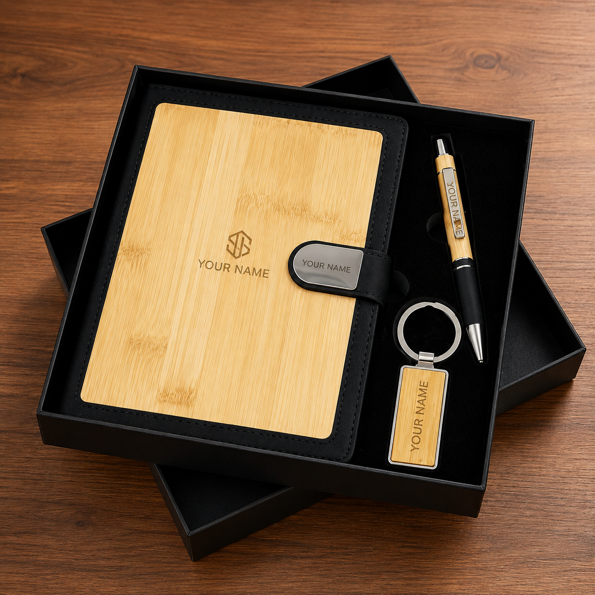 Customized 3-in-1 Bamboo Diary Gift Set
