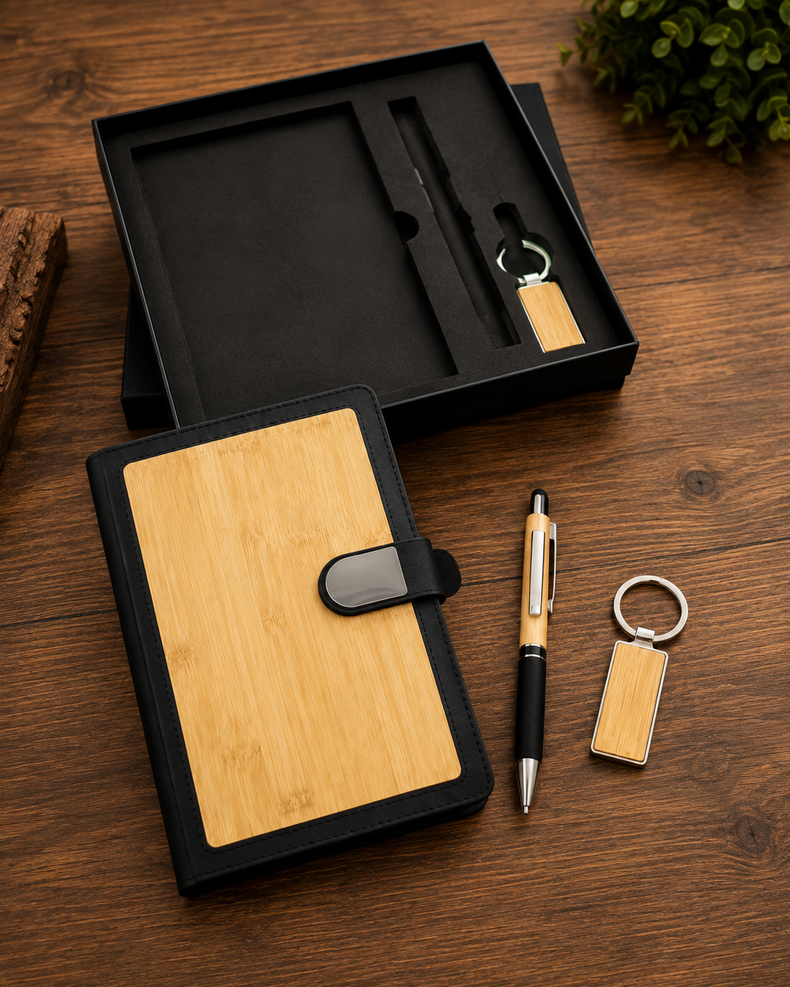 Customized 3-in-1 Bamboo Diary Gift Set
