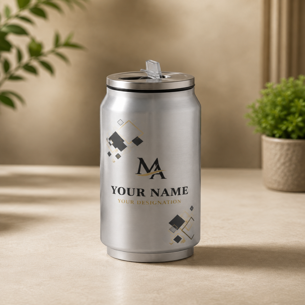 Customized Silver Sublimation Can with Straw Lid