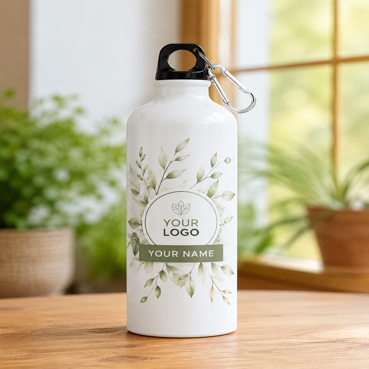 Customized 750ml Sublimation Sipper Bottle with Carabiner – White