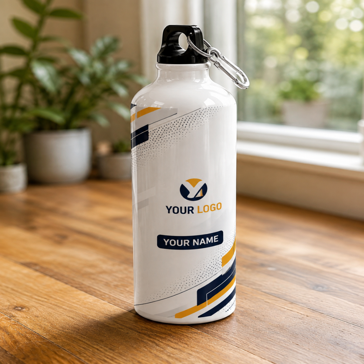 Customized 750ml Sublimation Sipper Bottle with Carabiner – White